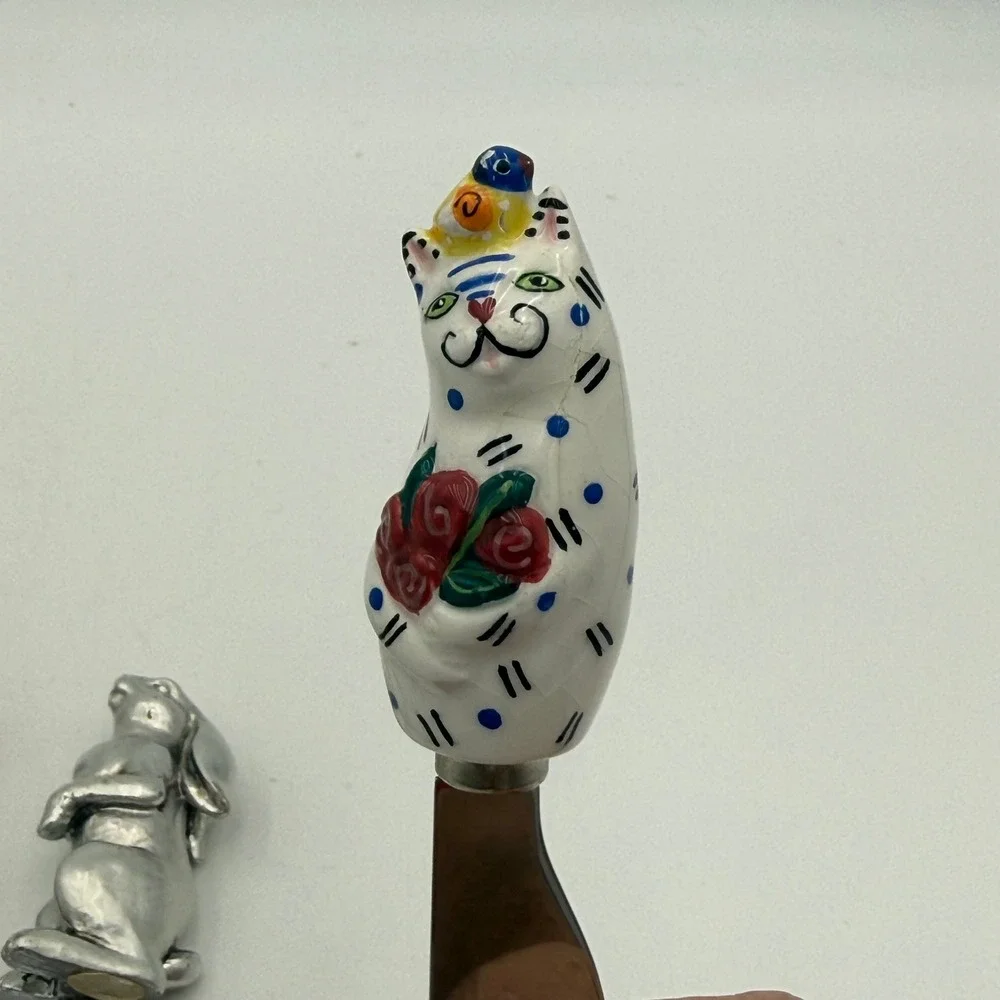 Vintage Mismatched Cheese Spreader Set 5pc Santa Bunny Cat Polka Dot Citrus